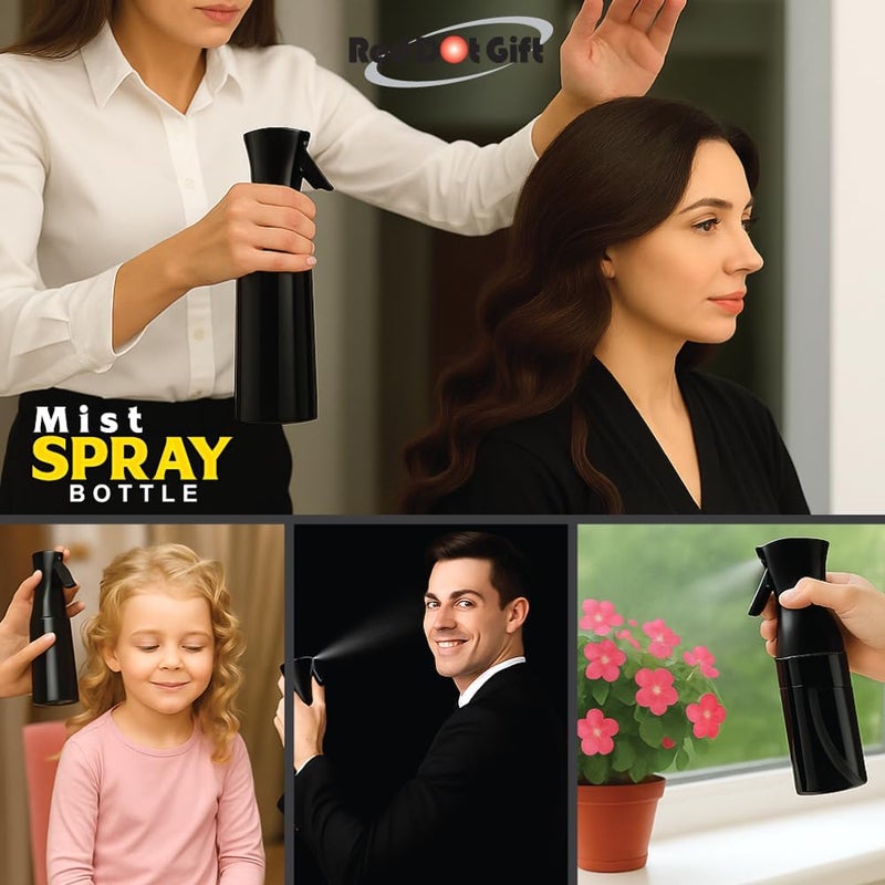 Red Dot Gift ® 1-Pack Continuous Mist Spray Bottles – Spray Bottle For Hairstyling, Cleaning, Salons, Plants, Essential Oil & More (Black, 300 ml) - Image 4