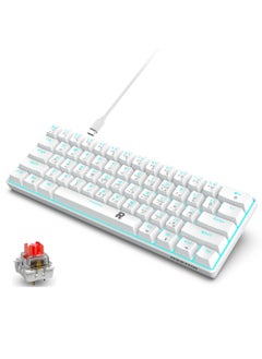 Rock Pow 61keys 60% Mechanical Gaming Keyboard Arabic  Ice Blue Backlit Ultra-Compact Mini Keyboard, Mini Compact Keyboard for PC/Mac Gamer, Typist, Easy Carry on Trip Red Switch  - Image 1