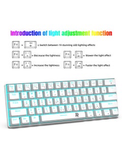 Rock Pow 61keys 60% Mechanical Gaming Keyboard Arabic  Ice Blue Backlit Ultra-Compact Mini Keyboard, Mini Compact Keyboard for PC/Mac Gamer, Typist, Easy Carry on Trip Red Switch  - Image 2