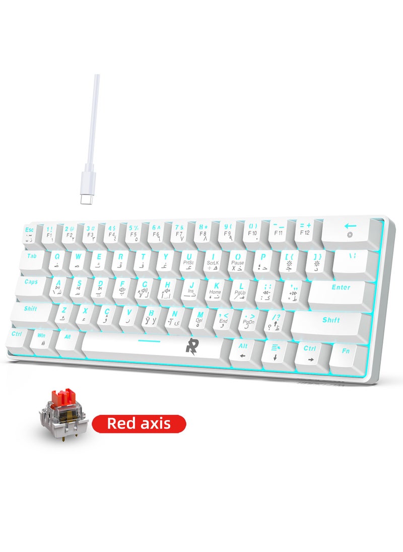 Rock Pow - 61keys 60% Mechanical Gaming Keyboard Arabic  Ice Blue Backlit Ultra-Compact Mini Keyboard, Mini Compact Keyboard for PC/Mac Gamer, Typist, Easy Carry on Trip Red Switch - Image 1