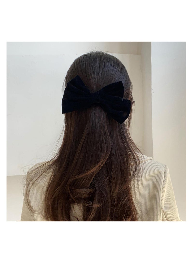 خاجول مشابك شعر فيونكة من الساتان المخملي بتصميم فينتاج, اكسسوارات شعر مزخرفة كبيرة للنساء والفتيات (اسود) - Image 5