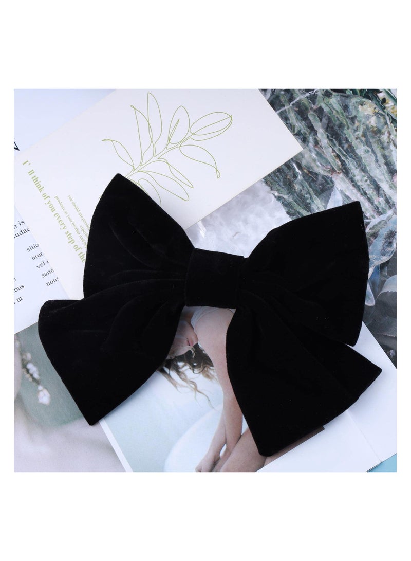 خاجول مشابك شعر فيونكة من الساتان المخملي بتصميم فينتاج, اكسسوارات شعر مزخرفة كبيرة للنساء والفتيات (اسود) - Image 4