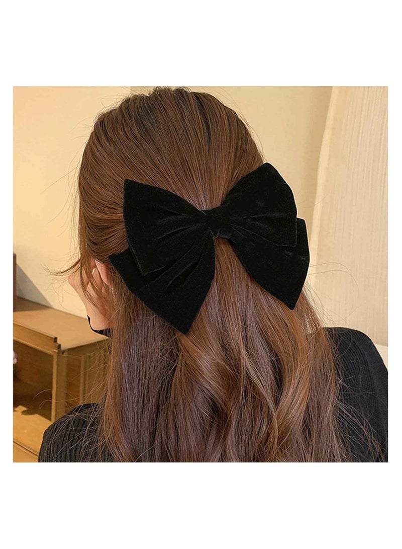 خاجول مشابك شعر فيونكة من الساتان المخملي بتصميم فينتاج, اكسسوارات شعر مزخرفة كبيرة للنساء والفتيات (اسود) - Image 2