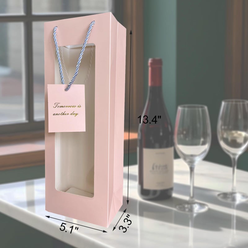 HANSWARE 6PCS Wine Gift Bags with Handles for Bottles Gifts Clear Window Paper Wine Bag for Valentines,Wedding,Easter,Christmas,Baby Shower,Birthday Party - Image 2