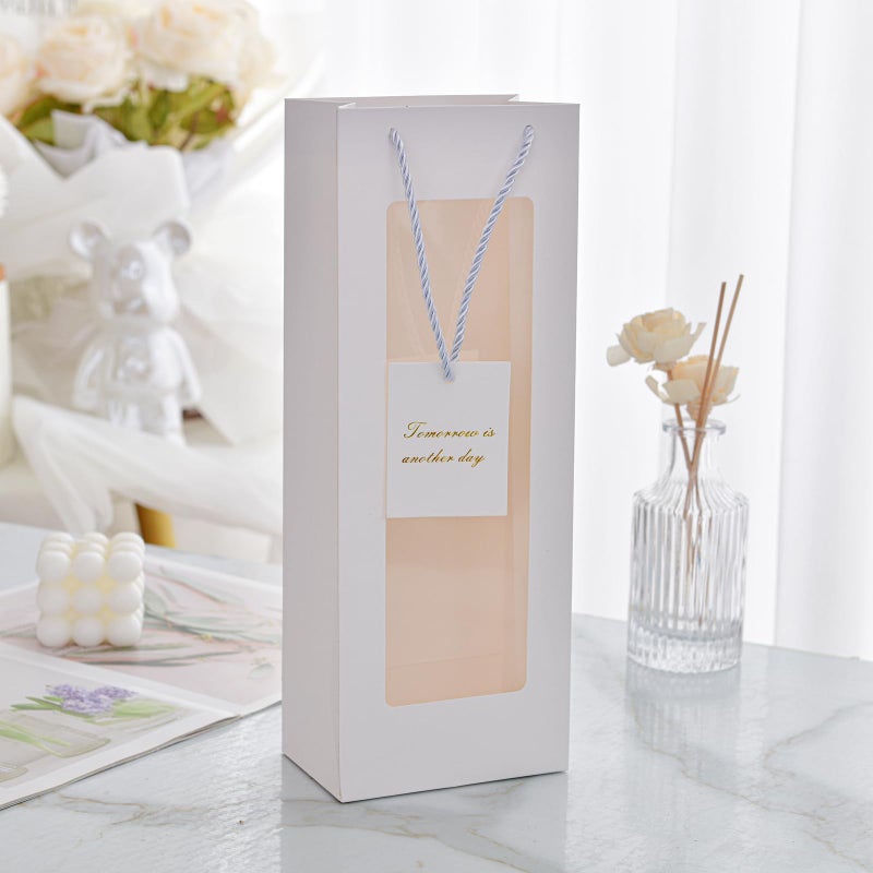 HANSWARE 6PCS Wine Gift Bags with Handles for Bottles Gifts Clear Window Paper Wine Bag for Valentines,Wedding,Easter,Christmas,Baby Shower,Birthday Party - Image 4