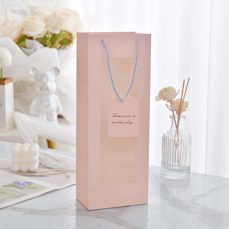 HANSWARE 6PCS Wine Gift Bags with Handles for Bottles Gifts Clear Window Paper Wine Bag for Valentines,Wedding,Easter,Christmas,Baby Shower,Birthday Party - Image 5