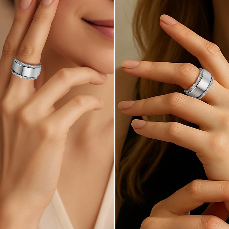 CARITATE 2 Pack Stacking Rings for Oura Ring Gen 4/Gen 3, Cubic Zirconia Oura Ring Stack, Thin Silver Oura Stacking Ring for Women, Smart Rings Accessories - Image 2