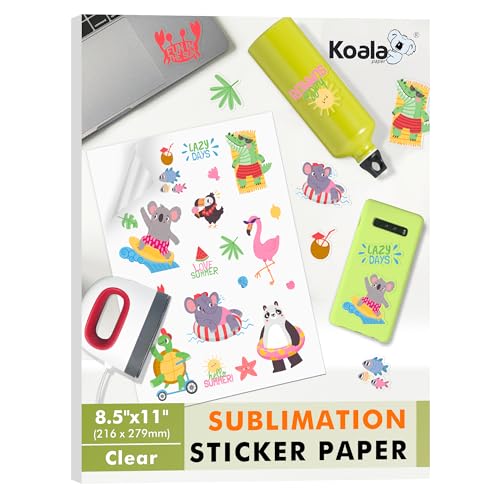 KOALA PAPER Koala Sublimation Sticker Paper 100% Transparent Waterproof Vinyl 8.5x11 inch 25 Sheets, Quick Dry Vivid Colors Holds Ink Well - Image 1