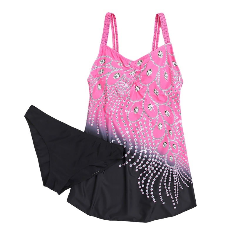 2021 swimsuit plus size swimsuit women's phoenix print skirt split swimsuit swimsuit source manufacturers Red XL - Image 1