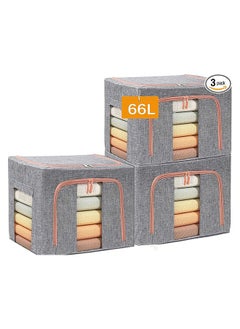 Arabest Large Capacity Clothes Storage Bags - Stackable Storage Organizer with Foldable Metal Frame, Zipper, Handles, Clear Window, Storage Container Box for Blanket Sweater Comforter (66L, Gray, 3Pack)  - Image 1