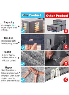Arabest Large Capacity Clothes Storage Bags - Stackable Storage Organizer with Foldable Metal Frame, Zipper, Handles, Clear Window, Storage Container Box for Blanket Sweater Comforter (66L, Gray, 3Pack)  - Image 3