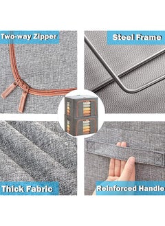 Arabest Large Capacity Clothes Storage Bags - Stackable Storage Organizer with Foldable Metal Frame, Zipper, Handles, Clear Window, Storage Container Box for Blanket Sweater Comforter (66L, Gray, 3Pack)  - Image 5