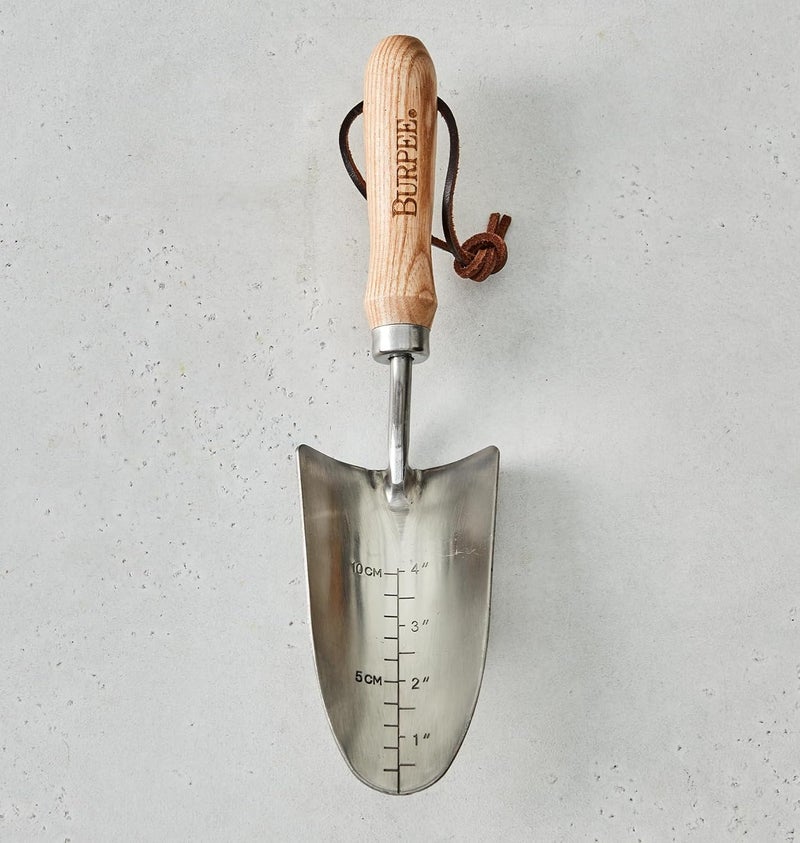 Burpee 13 Stainless Steel Trowel Durable Long Lasting Garden Tool Leather Wrist Strap 5 Handle 10 Year Warranty Oak - Image 1