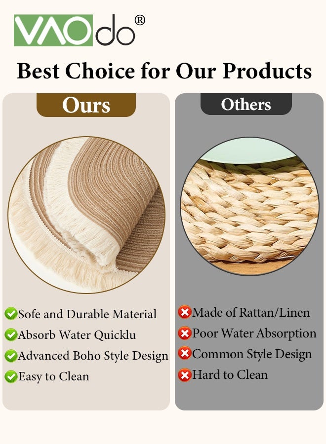 فاو دو طقم مفارش طاولة مستديرة من 4 قطع، مفارش طاولة بوهو غير قابلة للانزلاق، مفارش طاولة منسوجة على الوجهين متوفرة قابلة للغسل، لتزيين المطبخ والطعام والمنزل، حصيرة مكان مقاومة للحرارة 42*42 سم - Image 5