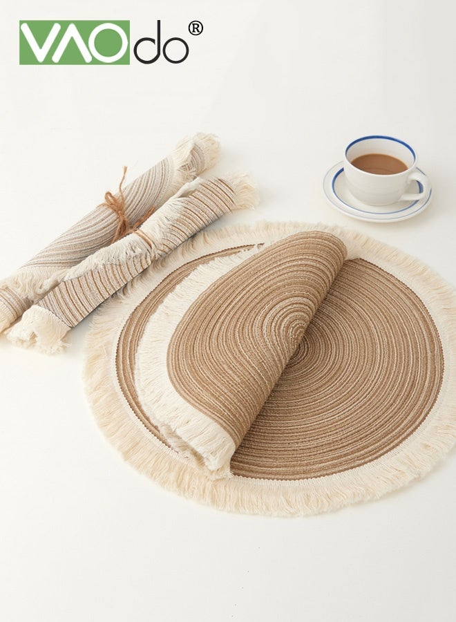 فاو دو طقم مفارش طاولة مستديرة من 4 قطع، مفارش طاولة بوهو غير قابلة للانزلاق، مفارش طاولة منسوجة على الوجهين متوفرة قابلة للغسل، لتزيين المطبخ والطعام والمنزل، حصيرة مكان مقاومة للحرارة 42*42 سم - Image 2