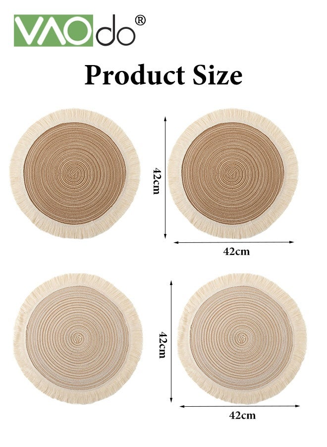 فاو دو طقم مفارش طاولة مستديرة من 4 قطع، مفارش طاولة بوهو غير قابلة للانزلاق، مفارش طاولة منسوجة على الوجهين متوفرة قابلة للغسل، لتزيين المطبخ والطعام والمنزل، حصيرة مكان مقاومة للحرارة 42*42 سم - Image 3
