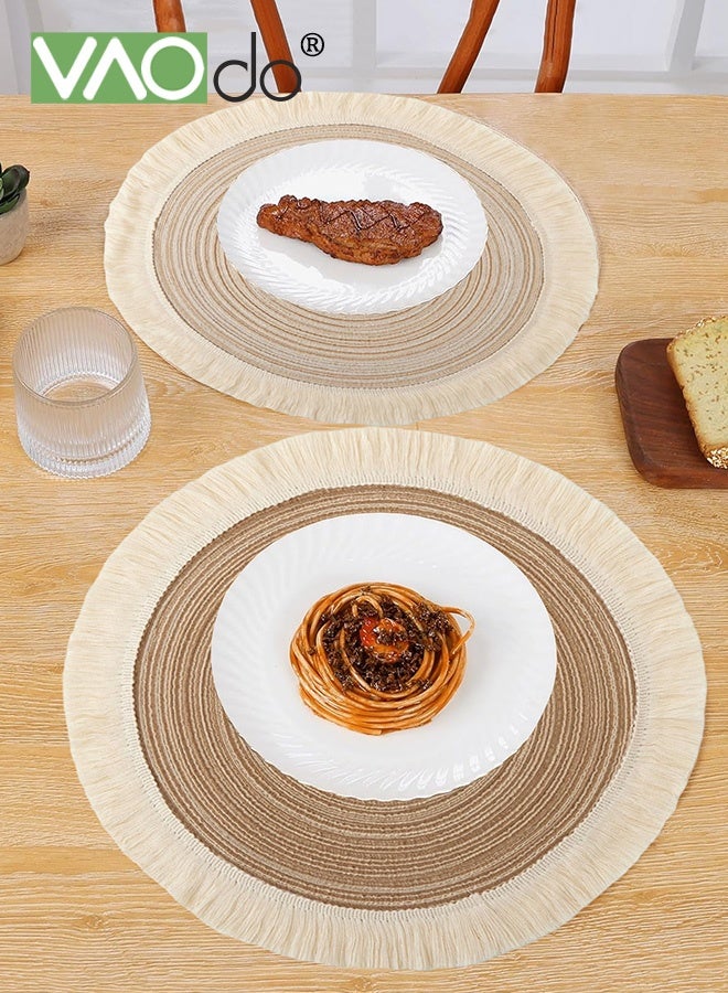فاو دو طقم مفارش طاولة مستديرة من 4 قطع، مفارش طاولة بوهو غير قابلة للانزلاق، مفارش طاولة منسوجة على الوجهين متوفرة قابلة للغسل، لتزيين المطبخ والطعام والمنزل، حصيرة مكان مقاومة للحرارة 42*42 سم - Image 4