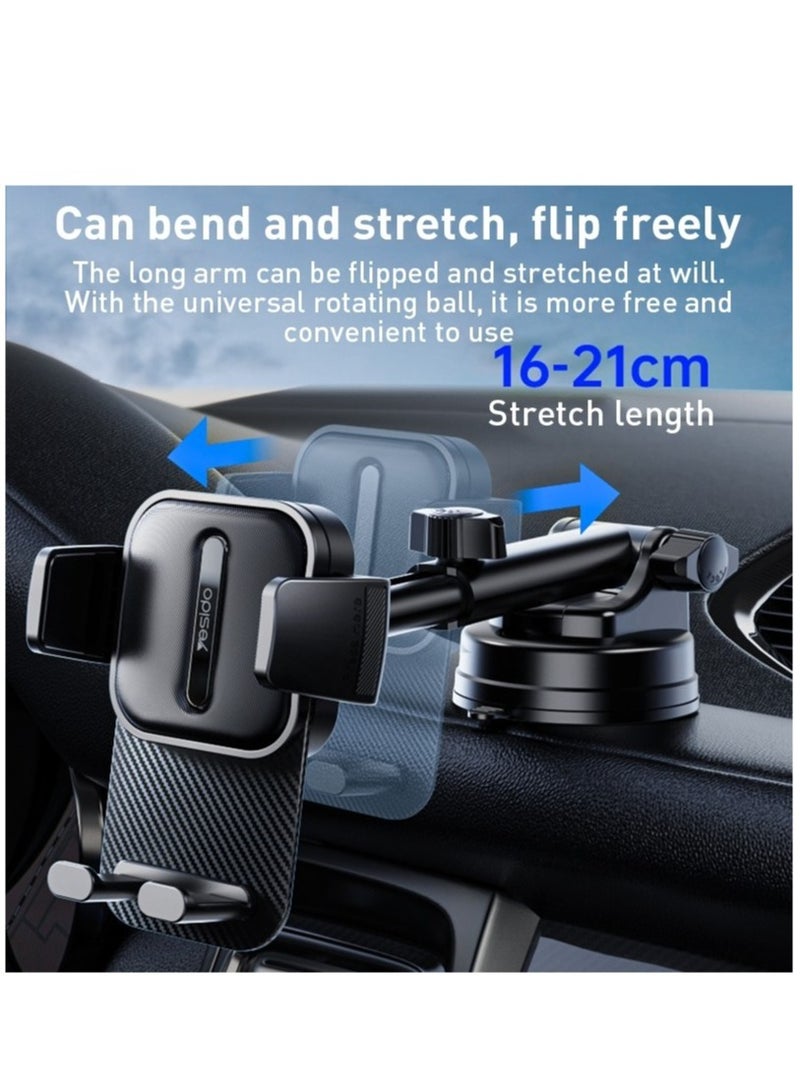 Yesido C174 Suction Cup Type Telescopic Car Phone Holder (Black) - Image 3