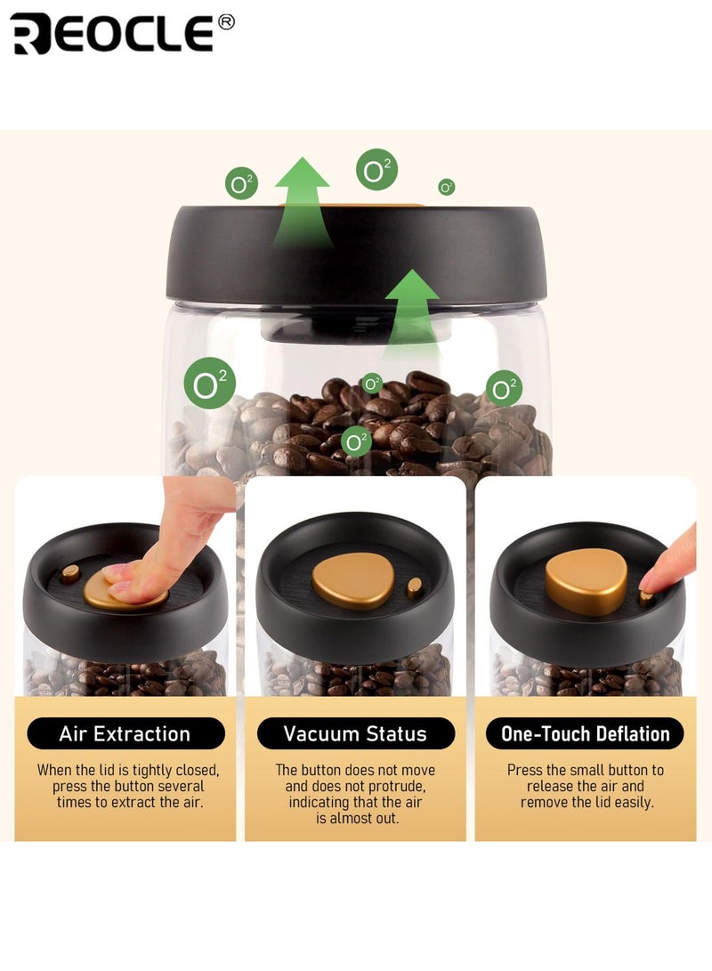 REOCLE 2pc High Quality Glass Vacuum Jar 900ml & 1200ml Airtight Containers for Coffee Beans Kitchen Storage Clear Durable Freshness Preserving Canisters - Image 4