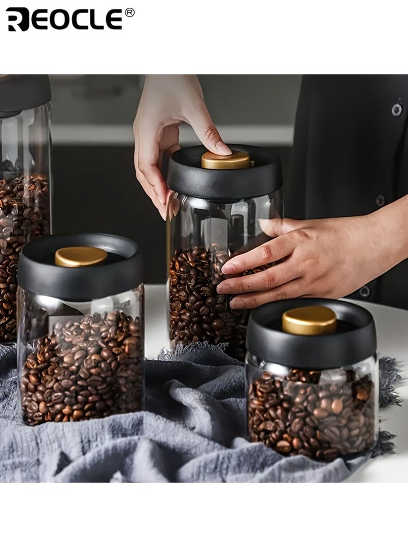 REOCLE 2pc High Quality Glass Vacuum Jar 900ml & 1200ml Airtight Containers for Coffee Beans Kitchen Storage Clear Durable Freshness Preserving Canisters - Image 2
