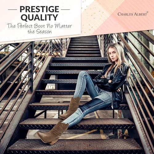Charles Albert Modern Western Cowboy Boots for Women Ladies Stacked Heel Ankle Cowgirl Boots with Pull-Up Tabs in Mocha Size 8 - Image 4