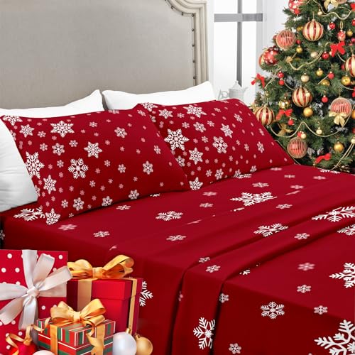 YIYEA Christmas Full Sheet Set Luxury 1800TC Double Brushed Microfiber Christmas Bed Sheets for Full Size Bed Extra Soft Deep Pocket Shrinkage and Fade Resistant 4PC Full - Image 1