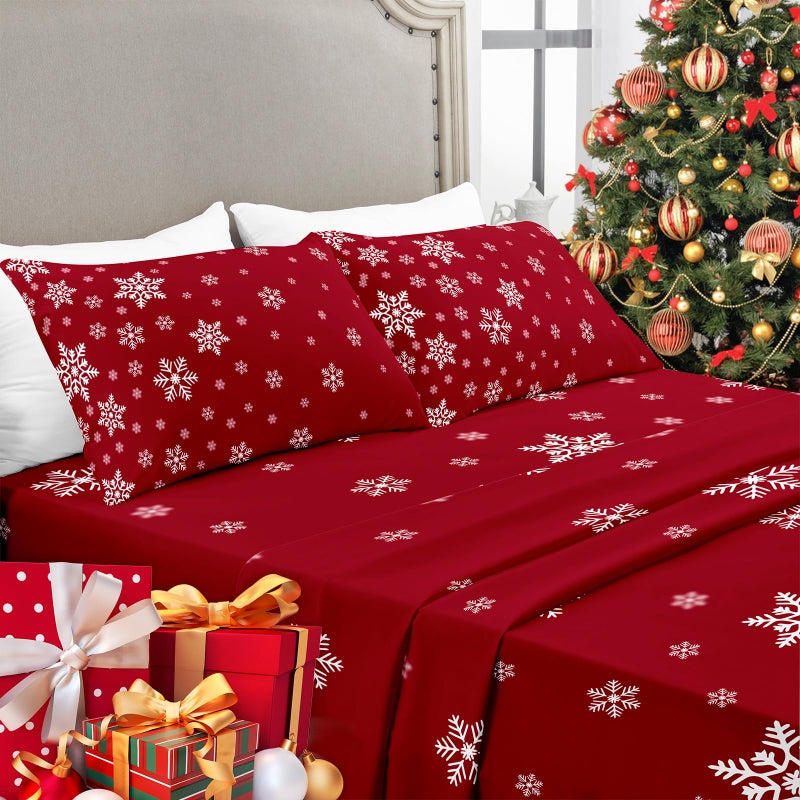 YIYEA Christmas Full Sheet Set Luxury 1800TC Double Brushed Microfiber Christmas Bed Sheets for Full Size Bed Extra Soft Deep Pocket Shrinkage and Fade Resistant 4PC Full - Image 2