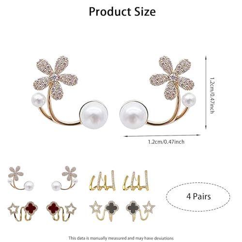 Aeenioy 4 Pairs Korean Earrings for Girls Stylish, Studs for Women Stylish, Flower & Clover Stud Earrings, Fashion Jewelry for Usually Occasions (Golden) - Image 2