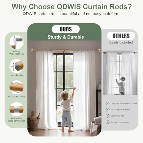 QDWIS Natural Wood Curtain Rods for Windows 28 to 48 inch Boho Decorative Handmade Wood Grain Drapery Rods with Leaf Finial 1" Adjustable Heavy Duty Curtain rod for Living Room Bedroom Kitchen - Image 5