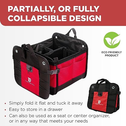 TRUNKCRATEPRO Red Car Accessories Trunk Organizer For Car, Suv Premium Multi Compartments Collapsible Portable Car Organizer For Women W 2 Adjustable straps, non-skid bottom (Large Capacity) - Image 5