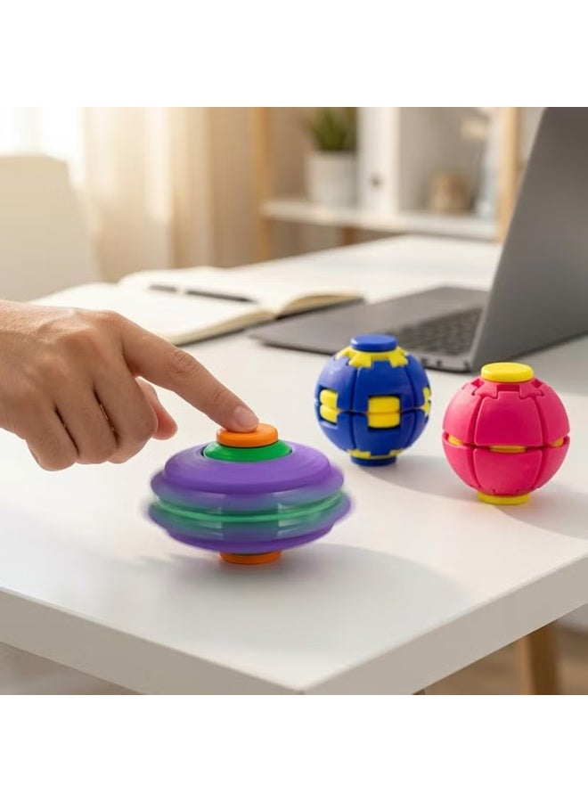 Purple press to Spin Fidget Ball, 3D Printed Rotating Stress Relief Spinner Toy, Pocket Size Sensory Desk Fidget Toy for Adults Teens, Anxiety Relief Focus Gadget, Purple portable Fidget Gift - Image 3