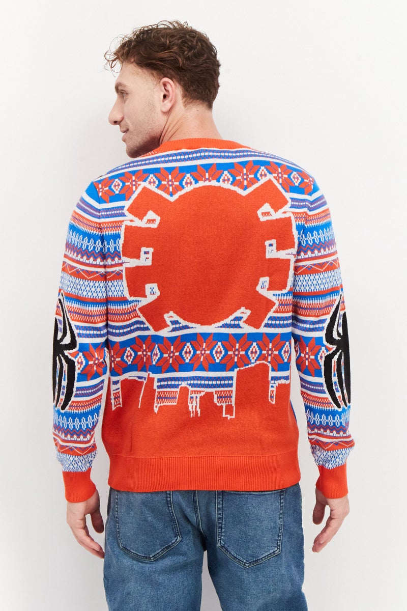 DIFUZED Men Crew Neck Long Sleeves Knitted Sweater, Red - Image 4