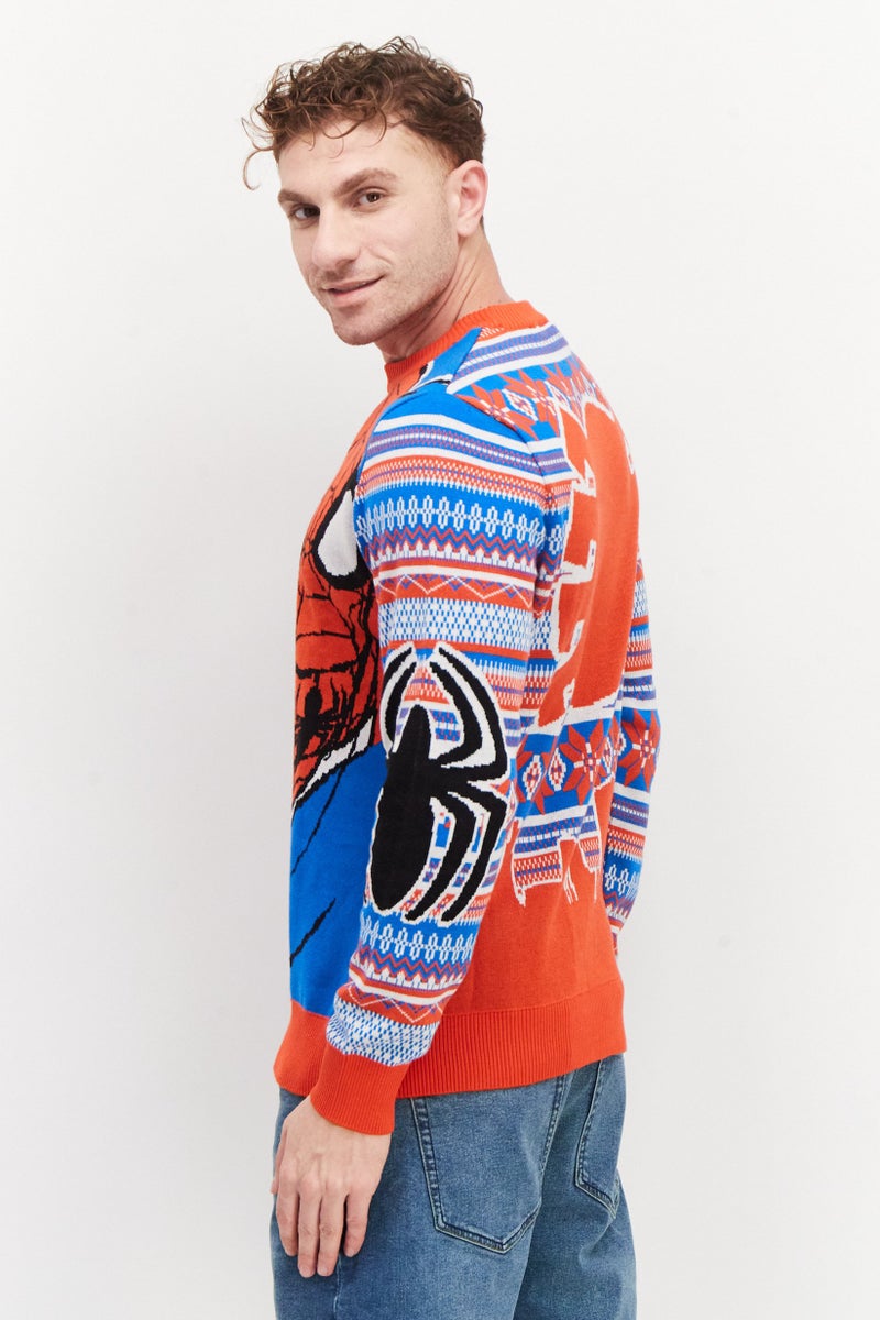 DIFUZED Men Crew Neck Long Sleeves Knitted Sweater, Red - Image 3