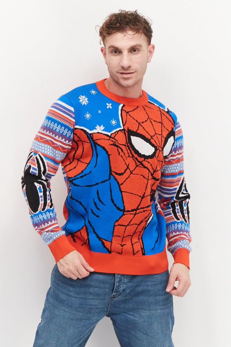 DIFUZED Men Crew Neck Long Sleeves Knitted Sweater, Red - Image 1