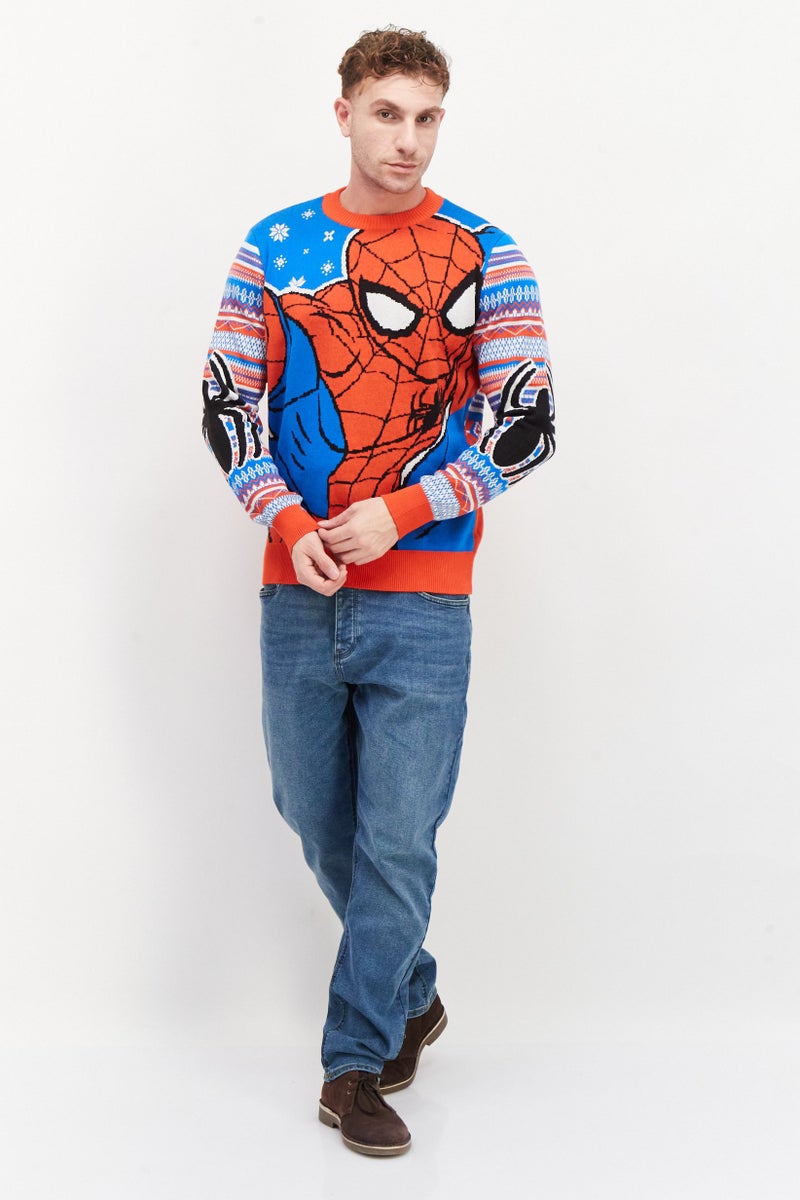 DIFUZED Men Crew Neck Long Sleeves Knitted Sweater, Red - Image 2