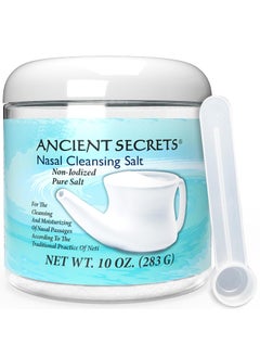 ANCIENT SECRETS Ancient Secrets Neti Pot Salt Jar - Nasal Cleansing Salt, Non-Iodized Pure Salt for Use with Ancient Secrets Nasal Cleansing Pot + Single-Use Pack of Nasal Cleansing Salt 