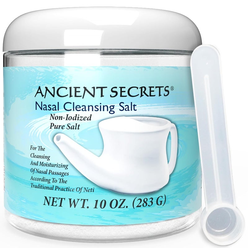 ANCIENT SECRETS Ancient Secrets Neti Pot Salt Jar - Nasal Cleansing Salt, Non-Iodized Pure Salt for Use with Ancient Secrets Nasal Cleansing Pot + Single-Use Pack of Nasal Cleansing Salt 