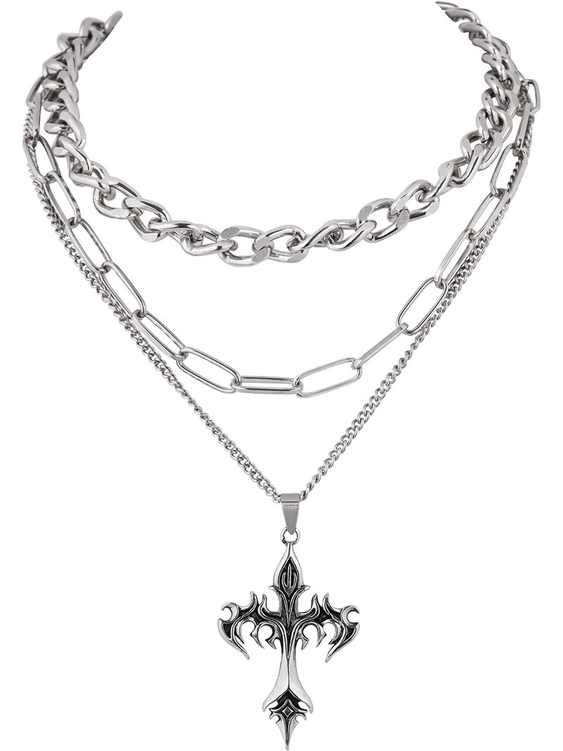 Sacina Gothic Layered Cross Pendant Necklace, Goth Emo Grunge Necklace, Goth Jewelry, Halloween Christmas Jewelry Gift For Women - Image 1