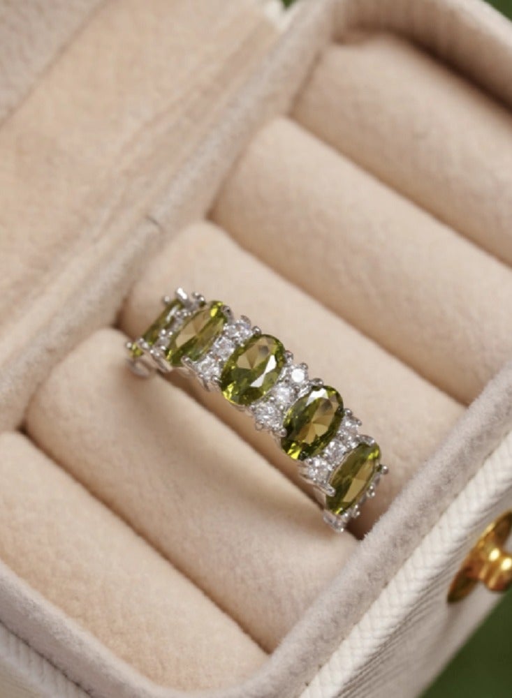 French Vintage Haute Couture Olive Green Split Ring Solitaire - Image 1