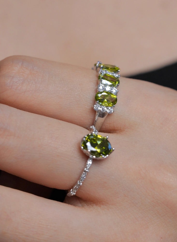 French Vintage Haute Couture Olive Green Split Ring Solitaire - Image 5