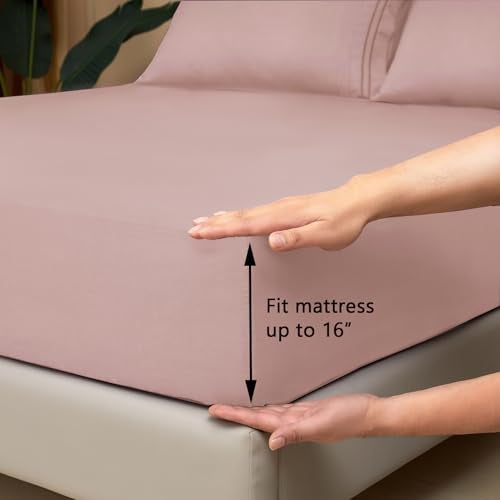 Mejoroom Queen Size Sheet Set - Hotel Luxury 1800 Bedding Sheets & Pillowcases - Deep Pocket Fitted Sheet, Soft, Breathable, Wrinkle & Fade Resistant - 4 Piece (Queen, Dusty Pink) - Image 3