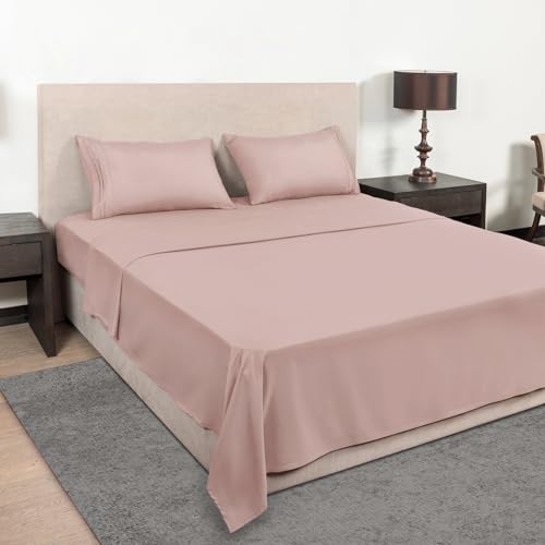 Mejoroom Queen Size Sheet Set - Hotel Luxury 1800 Bedding Sheets & Pillowcases - Deep Pocket Fitted Sheet, Soft, Breathable, Wrinkle & Fade Resistant - 4 Piece (Queen, Dusty Pink) - Image 2