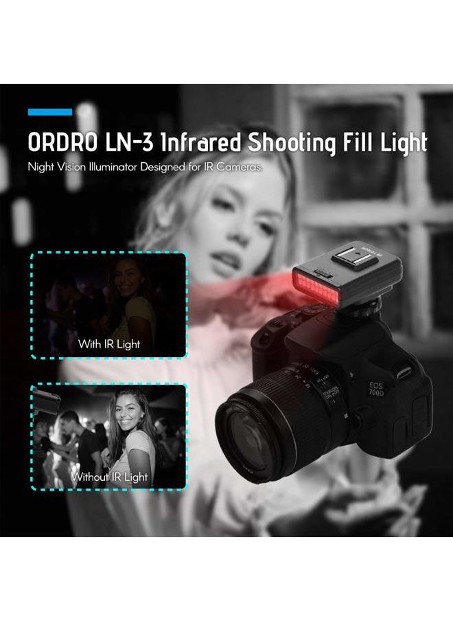 ORDRO - LN-3 Studio IRLight LED Light USB Rechargeable Infrared Night Vision Infrared Illuminator Replacement Compatible with DSLR Camera Photography Lighting Accessory - Image 1