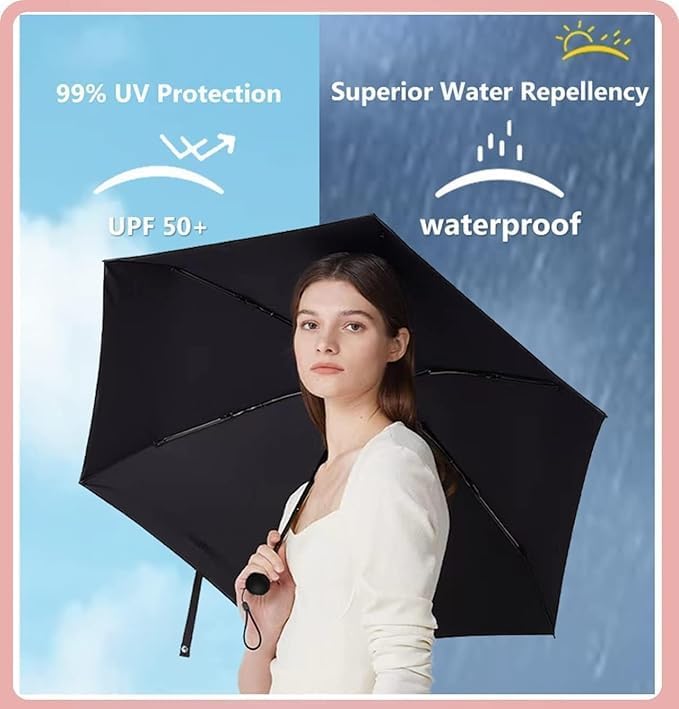 LACOSSI Mini Umbrella with Case for Men & Women (Manual Open) Compact Travelling Umbrella, Polyester & UV Protection Fabric for Summer/Anti-Slip Handle- Use in Rain Powerful Portable (Capsul - Pink) - Image 5