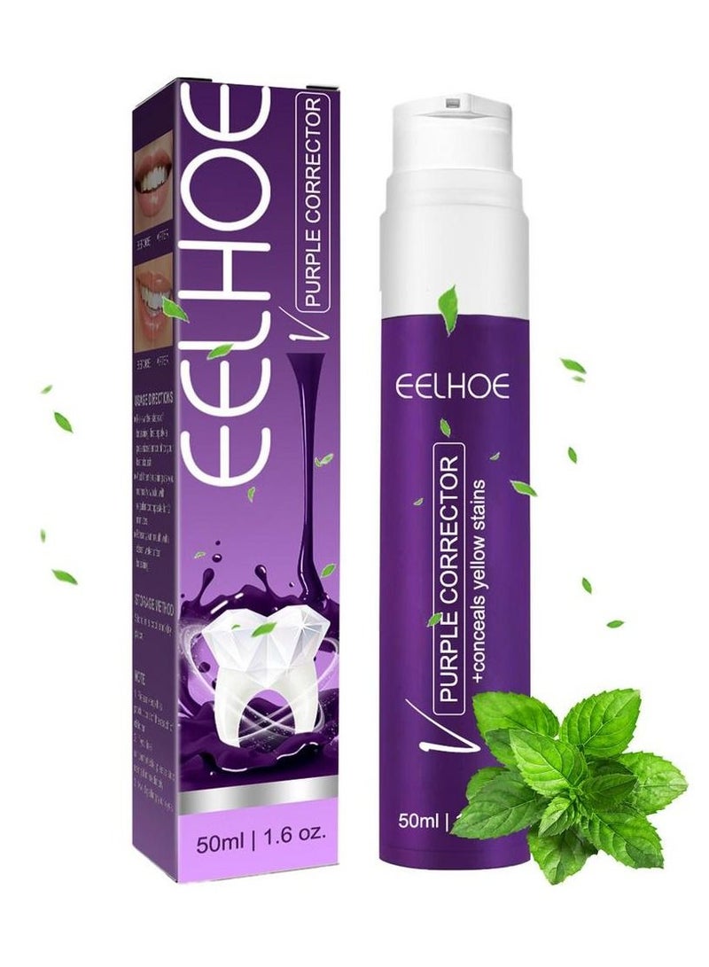 EELHOE Purple whitening toothpaste brightening color corrector teeth whitening for sensitive teeth 50ml true - Image 1