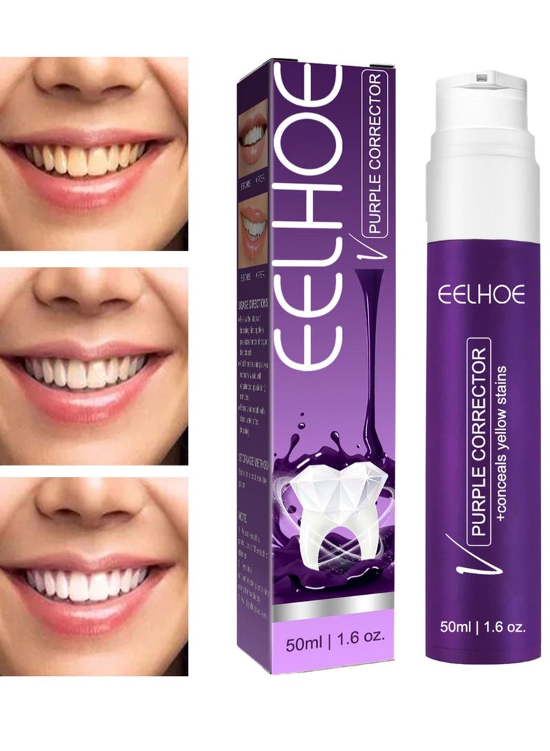 EELHOE Purple whitening toothpaste brightening color corrector teeth whitening for sensitive teeth 50ml true - Image 3