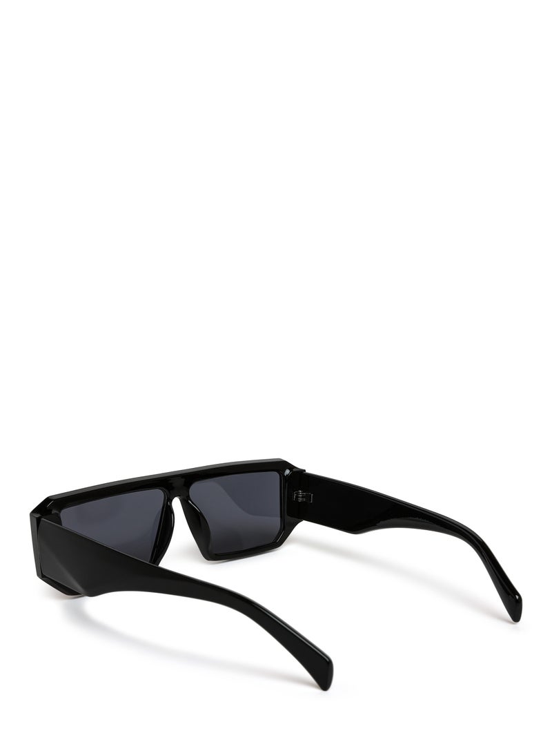 London Rag Flat Bridge Rectangular Sunglasses in Black - Image 3
