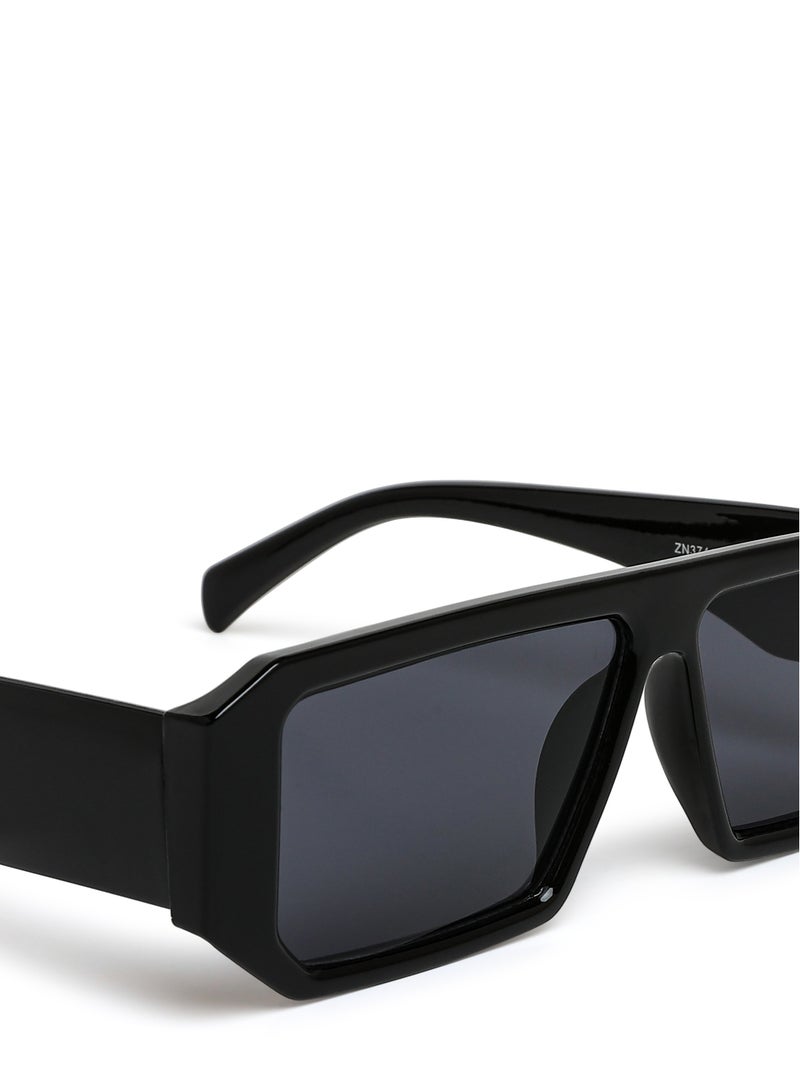 London Rag Flat Bridge Rectangular Sunglasses in Black - Image 4
