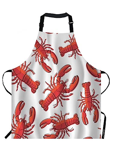 EKOBLA Lobsters Aprons Red Nautical Decorative Crayfish Fresh Seafood Ocean Animal Waterproof Resistant Chef Cooking Kitchen BBQ Adjustable Aprons for Women Men 27x31 Inch - Image 1