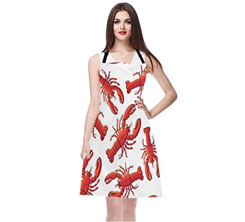 EKOBLA Lobsters Aprons Red Nautical Decorative Crayfish Fresh Seafood Ocean Animal Waterproof Resistant Chef Cooking Kitchen BBQ Adjustable Aprons for Women Men 27x31 Inch - Image 3